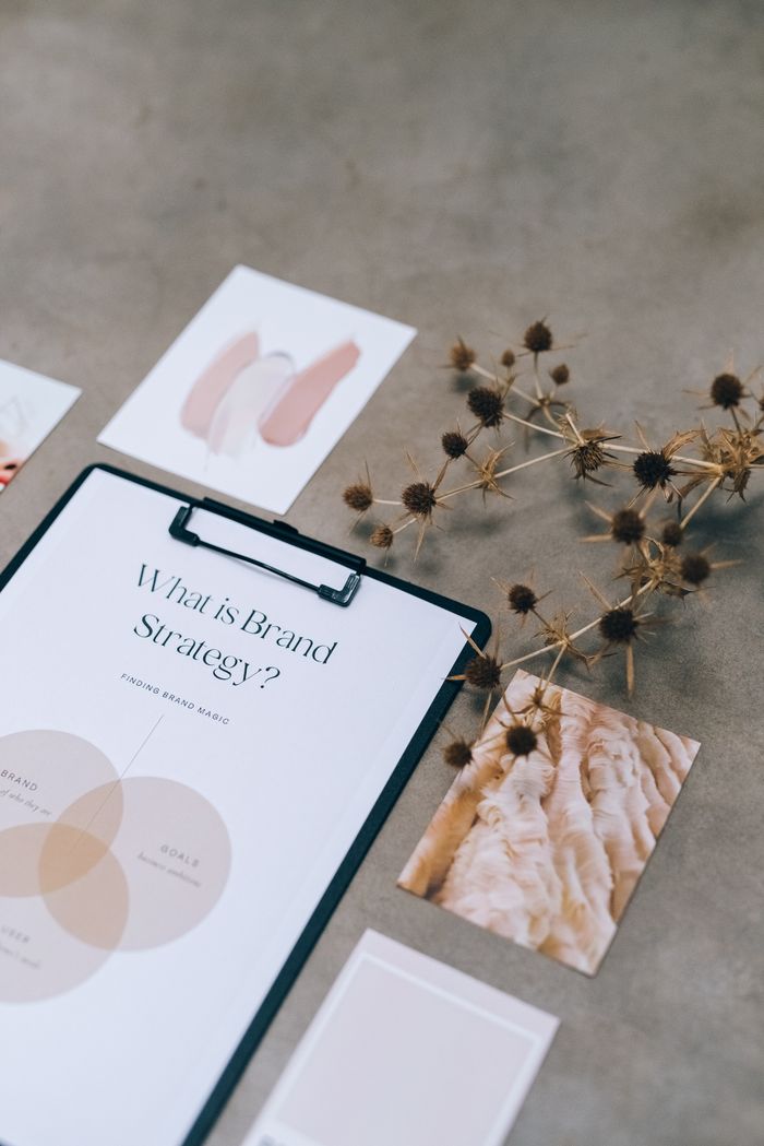 services-04 Elegant flat lay of branding strategy documents with a natural twig accent.